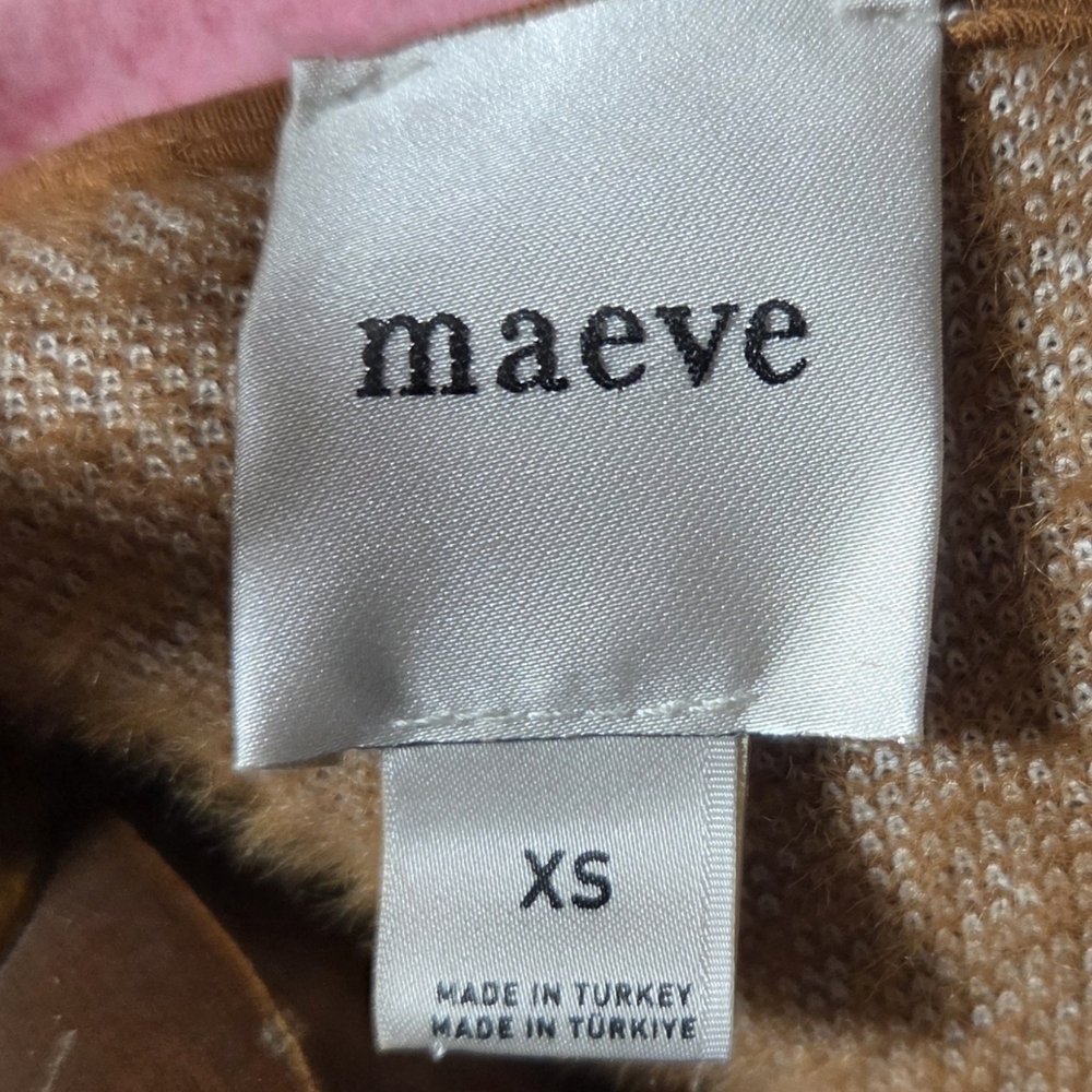 Anthropologie Maeve Cozy Ringer Fuzzy Sweater Sweatshirt Brown Pink Size XS - Picture 5 of 6